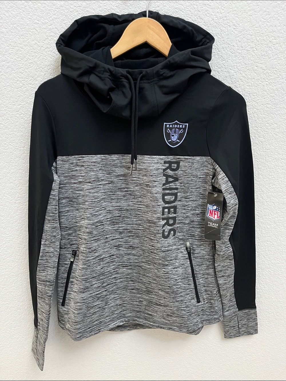 NFL Raiders Women’s Black and Gray Turtleneck Pullover Hoodie